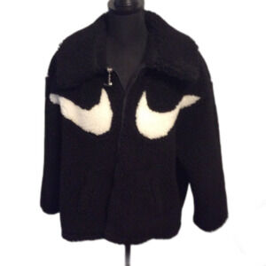 Nike Black Sherpa Jacket Womens Size Small S Collared Double Swoosh